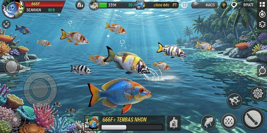 Tangkapan layar gameplay 666F menampilkan aksi seru Tembak Ikan.
