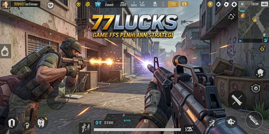 Tampilan gameplay menegangkan dalam 77LUCKS dengan aksi tembak-menembak yang seru.