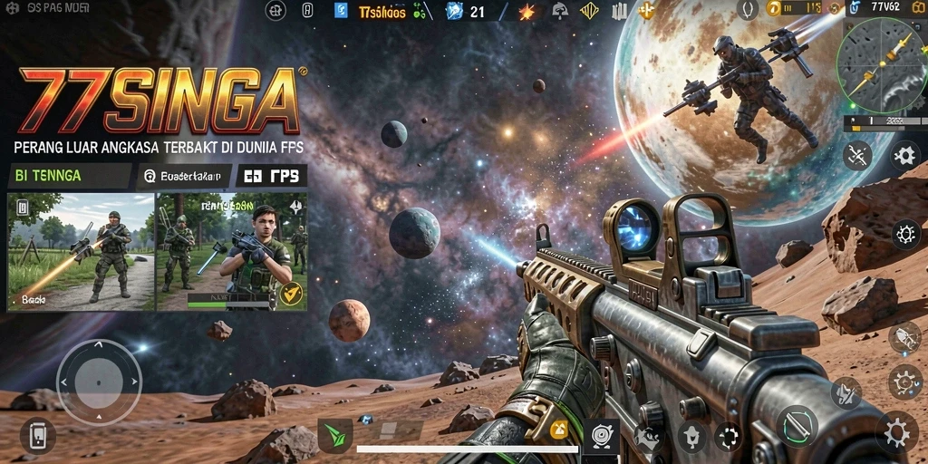 Screenshot gameplay 77SINGA menampilkan aksi tembak-menembak yang intens.