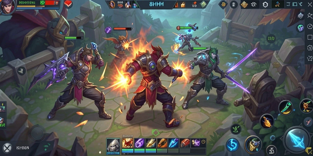 Tampilan gameplay mendebarkan di arena MOBA yang penuh aksi.