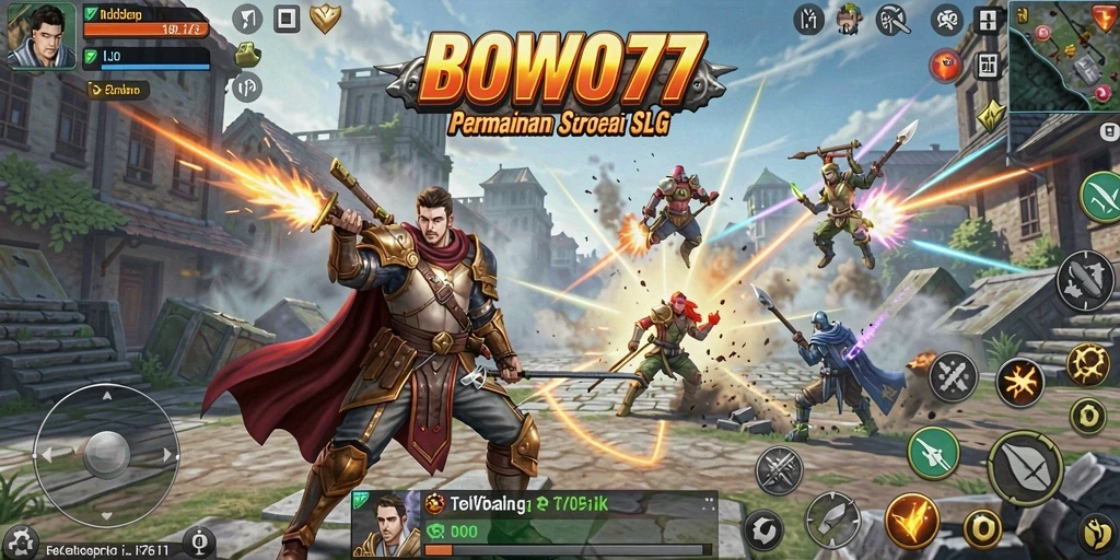 Screenshot gameplay BOWO77 yang menunjukkan aksi pertempuran strategis.