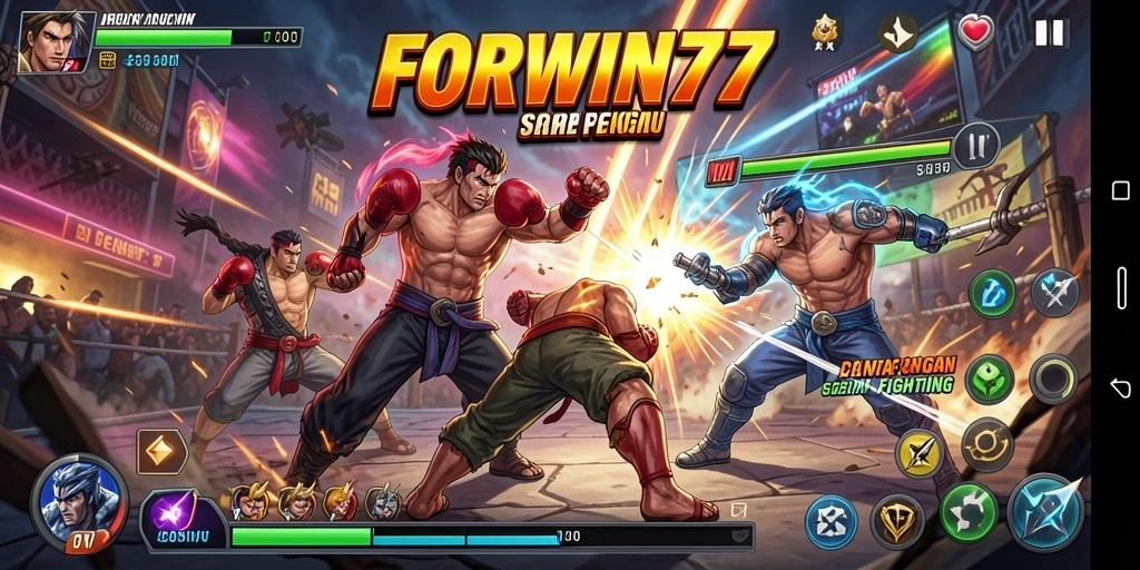 Screenshot gameplay FORWIN77 dengan pertarungan seru.