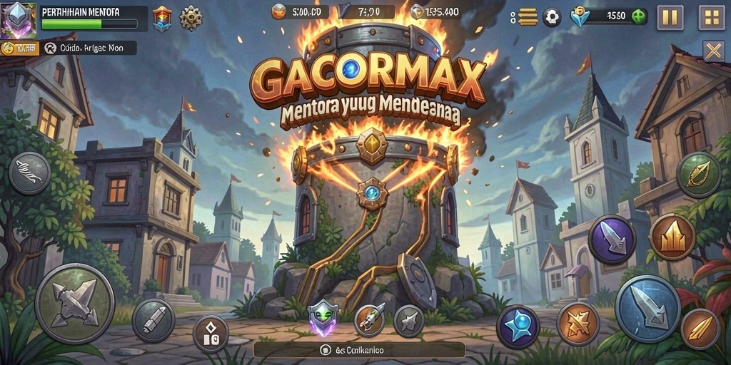 Screenshot GACORMAX menunjukkan aksi menegangkan di permainan Tower Defense.
