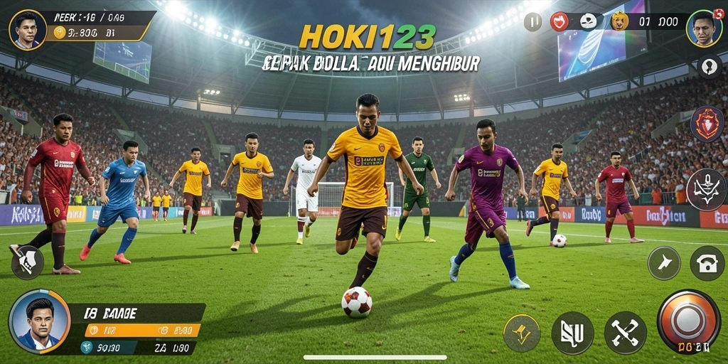 Tangkapan layar HOKI123 menampilkan aksi seru di lapangan sepak bola.