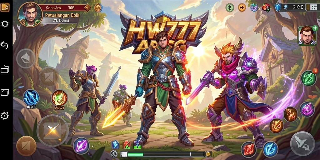 Tangkapan layar menampilkan pertarungan epik dan karakter yang kuat dalam gameplay ARPG.
