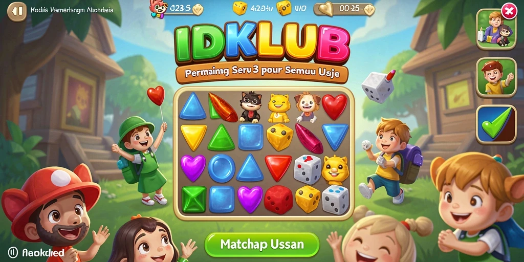 Tampilan seru gameplay Match-3 di IDKLUB yang penuh warna.