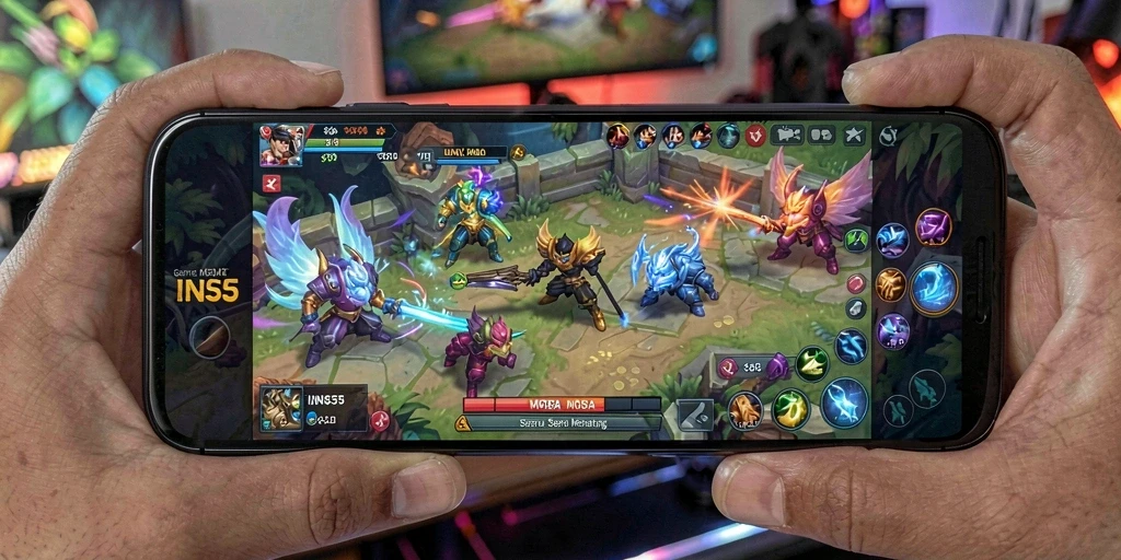Tangkapan layar menampilkan pertarungan intens dalam gameplay MOBA.