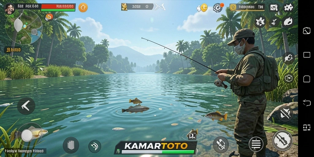 Tampilan screenshot KAMARTOTO menampilkan aksi seru saat menangkap ikan.