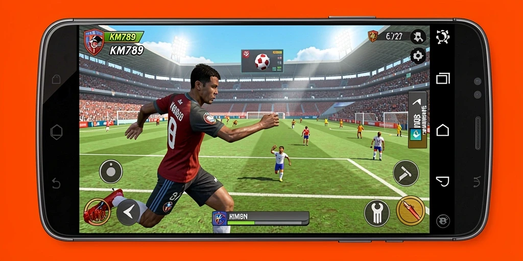 Tangkapan layar gameplay KM789 yang menampilkan aksi permainan olahraga yang seru.
