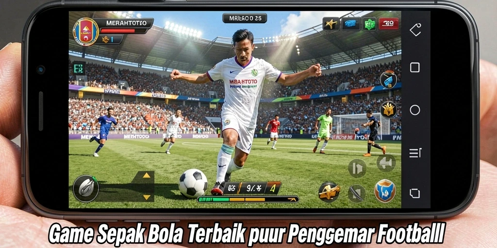Tampilan gameplay yang mendebarkan dari MERAHTOTO dengan aksi sepak bola intens.
