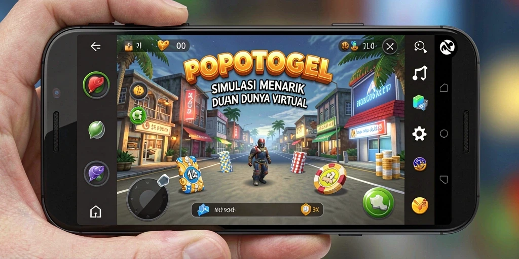 Tampilan gameplay unik di dalam permainan POPOTOGEL dengan berbagai aktivitas.