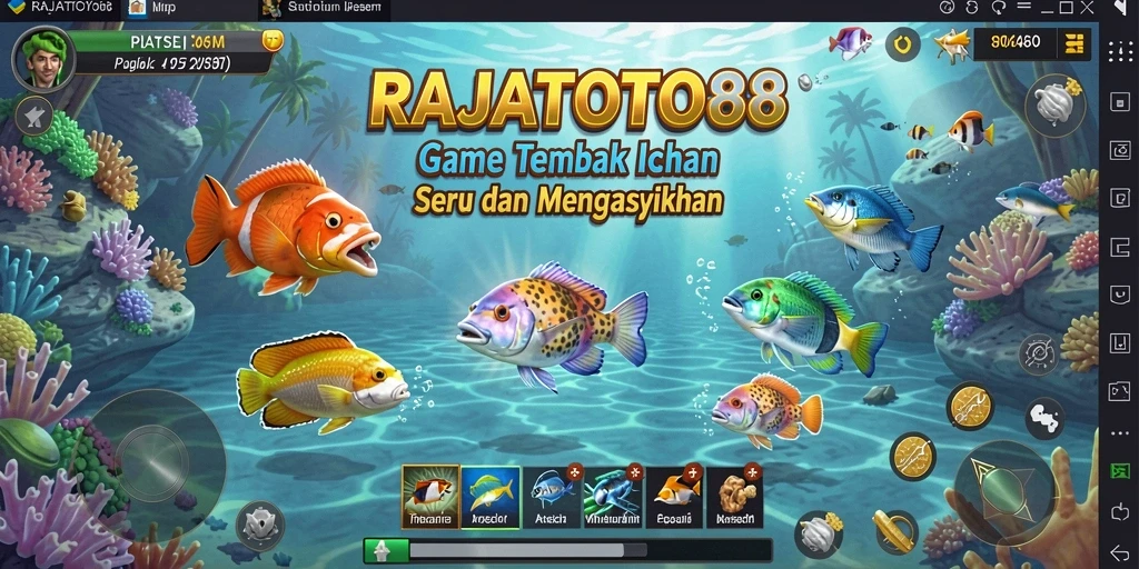 Tangkapan layar gameplay RAJATOTO88 menunjukkan aksi menembak ikan yang seru.