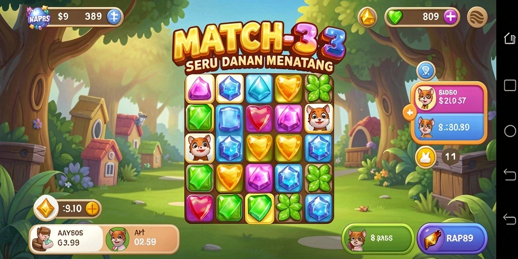 Tampilan menarik dari gameplay Match-3 yang menantang.