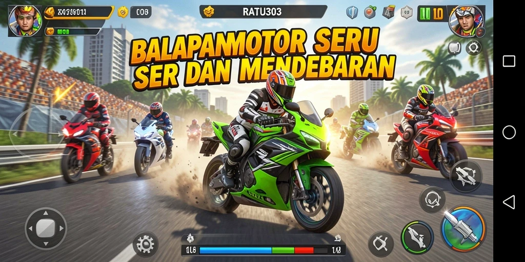 Tampilan gameplay seru yang penuh aksi balapan motor.
