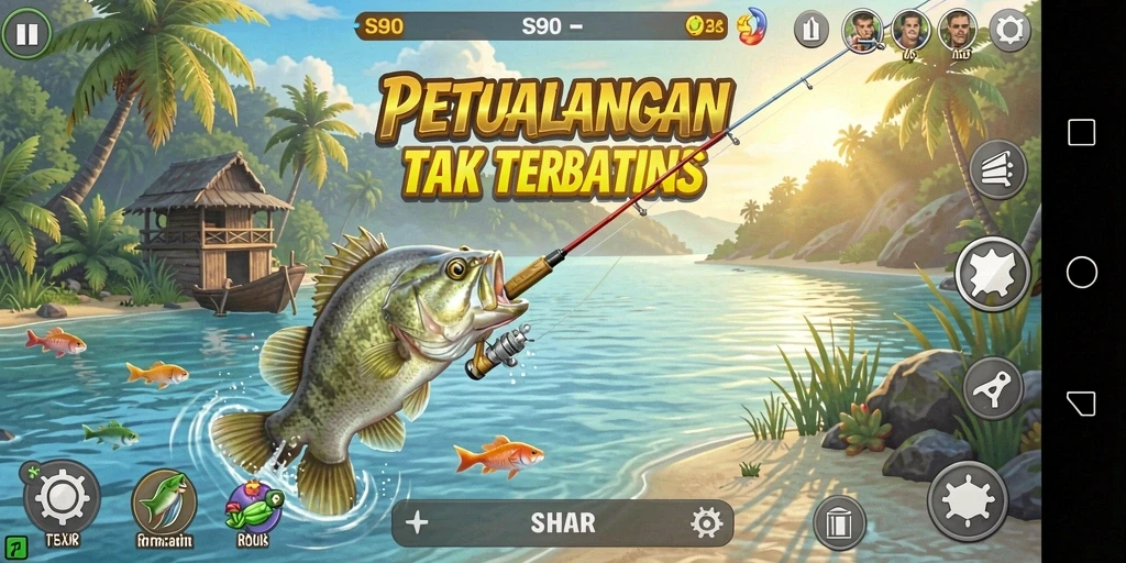Screenshot gameplay S80 yang menampilkan pengalaman memancing luar biasa.