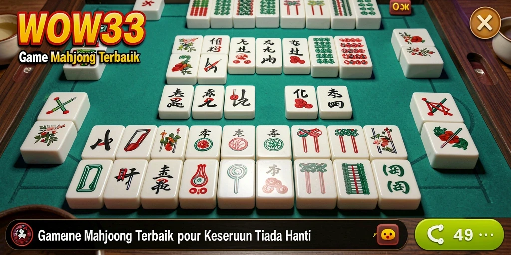 Screenshot utama WOW33 menampilkan gameplay Mahjong yang seru dan menarik.